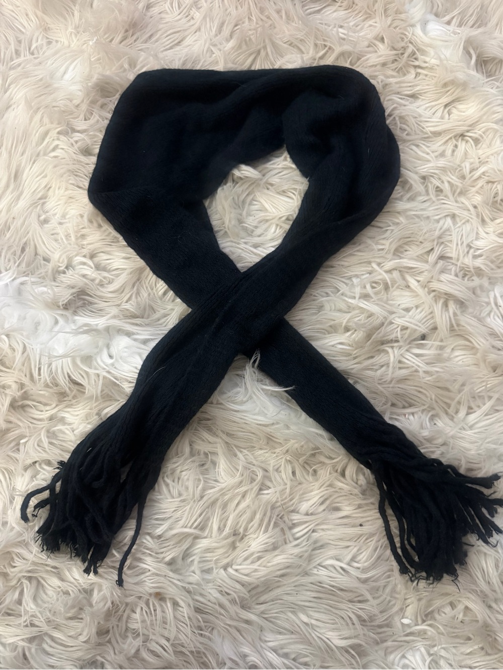 Black Fringe Knit Scarf - Women